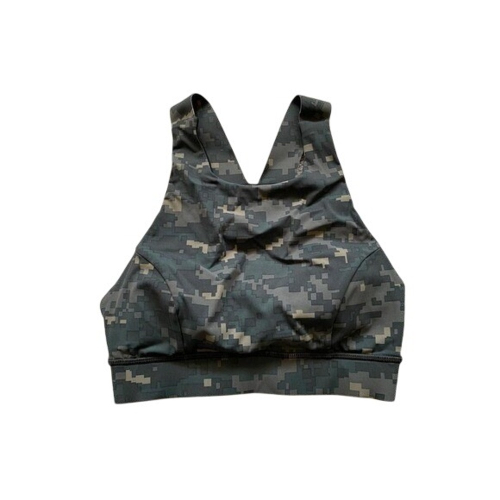 Lululemon High Neck Sports Bra Digital Camo‎ Green Grey Size 2 Racerback